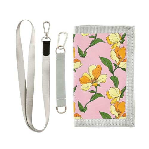 ALAZA Kids Wallets for Boys Girls Toddler Trifold Wallet Children Small Flower Yellow Orange Pinks with Zipper Coin Pocket