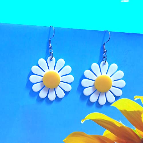 Sunflower Earrings For Women Girls Jewelry Resin Sunflower With Imitation Pearl Pendant Earrings For Women Girls Gifts (White) #TOP4