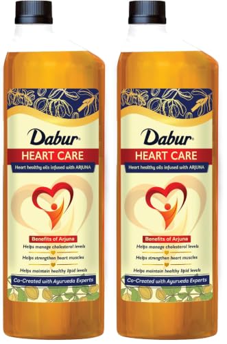 Image of Dabur Heart Care Oil - 1 Ltr bottle | Heart Healthy cooking oil infused with Arjuna | Rice Bran Oil, Flaxseed oil & Sesame oil | Goodness of MUFA, PUFA and Oryzanol (Pack of 2)