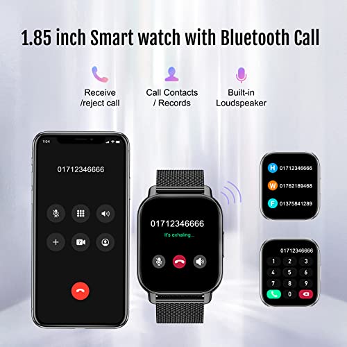 Nacid Smart Watch 1.85' Inch For Men Women, Smartwatch With Call Receive/Dial,Blood Pressure Spo2 Heart Rate/Sleep Monitor, Fitness Tracker Pedometer 23 Sport Modes For Ios & Android Phones #TOP2