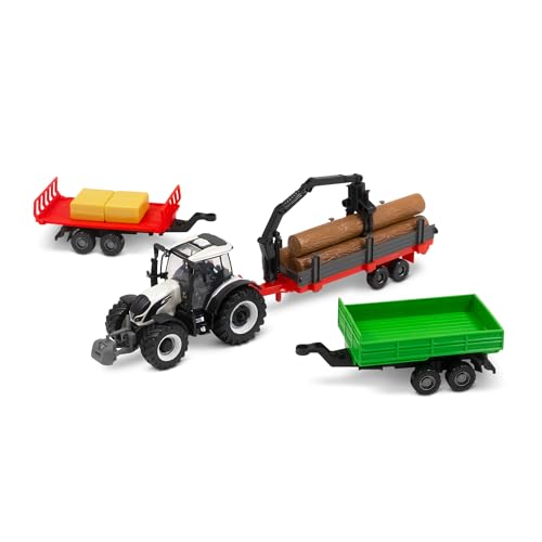 Bburago VALTRA M2Q TRACTOR with LOG TRUCK and 3 LOGS - Incredibly Detailed Die-Cast Replica Collectible Model Vehicle, Black - Image 3