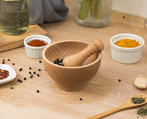 Hic Wooden Mortar And Pestle Set, Includes 4-Inch Mortar With 3.5-Inch Pestle #TOP1