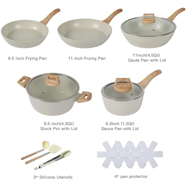 Ceramic Cookware Sets 15PCS Pots and Pans Set Non Stick (white15)