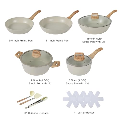 Image of Ceramic Cookware Sets 15PCS Pots and Pans Set Non Stick (white15) | Fashion House Warming Gift Easy Clean Suitable For Beginners