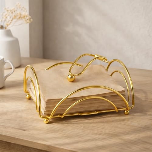 Image of CentraLit Napkin Holder for Dining Table | Modern Metal Tissue Holder with Weighted Arm for Kitchen, Tabletop & Parties | Premium Decorative Paper Napkin Stand (Gold)