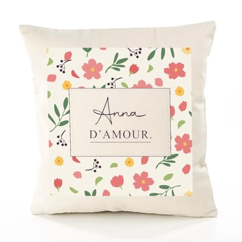 Planetee Housse de Coussin Femme Anna d'amour Motif Floral déco Salon canapé Chambre Cadeau Femme Anniversaire noël Coussin décoratif Motif Floral