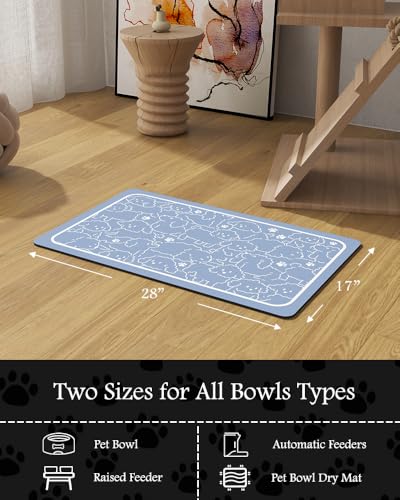 Image of Pet Feeding Mat-Absorbent Dog Mat for Food and Water Bowl-No Stains Quick Dry Water Dispenser Mat-Dog Accessories Pet Supplies-Bowl for Messy Drinkers（BLUEDOGS,17 inchx28 inch