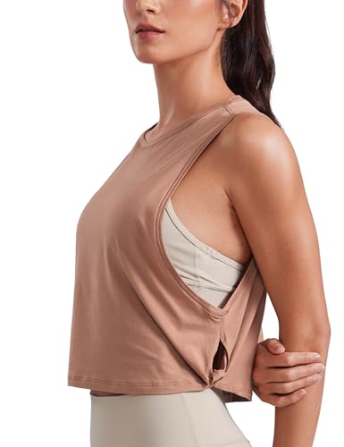 Image of CRZ YOGA Pima Cotton Dropped Armhole Tank | Workout, Naturally Soft, Loose Fit, Crop, Crewneck, Knotted Sides, Sleeveless Tops for Women