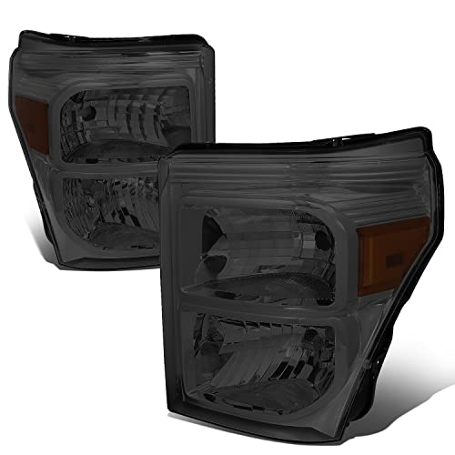 [Halogen Model] Factory Style Headlights Assembly Compatible with Ford F-250 F-350 F-450 F-550 Super Duty 11-16, Smoked Lens Amber Corner