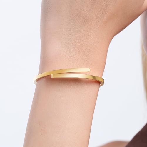 18K Gold Vermeil Cuff Bracelets for Women, Open Stacking Bangle, Minimalist Adjustable Jewelry Gift for Her3