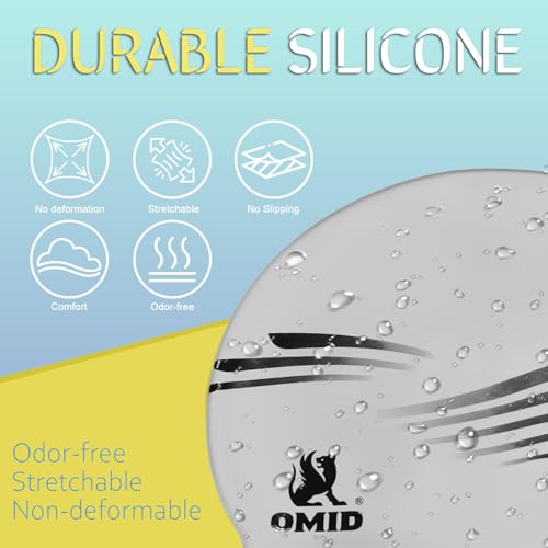 OMID Waterproof Swim Cap for Women with Long Hair - Chemical Resistant Silicone Swimming Cap, UV Protection for Pool Beach, Fits Dreadlocks and Thick Hair (Silver Gray)