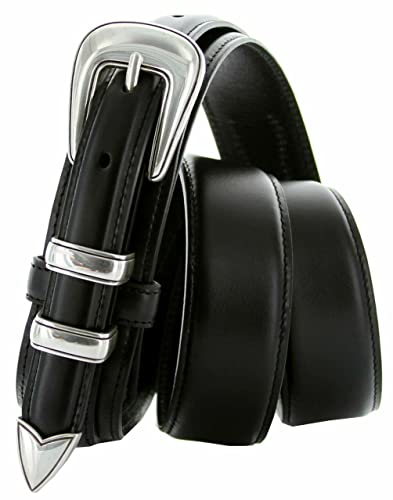 Image of Silver Mirror Buckle Oil Tanned Genuine Leather Western Ranger Belt 1-3 /8 inch(35mm) Taper to 3 /4 inch(19mm) Wide-Multiple choices
