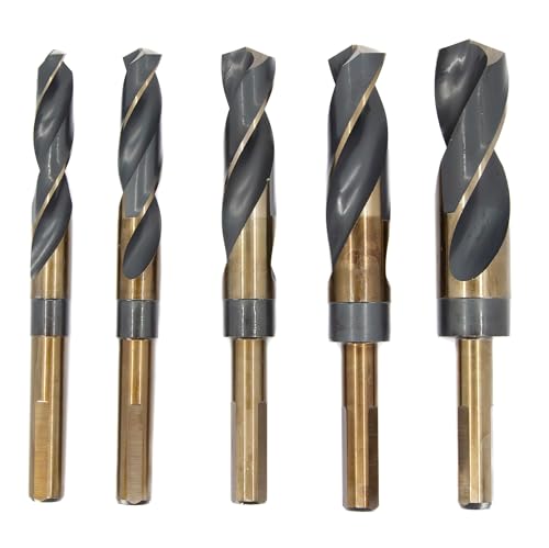 Image of Drill America 5 Piece Contractor High Speed Steel Black and Gold Reduced Shank Drill Bit Set in Plastic Pouch Case (9 /16 inch - 1 inch), KFD3F Series