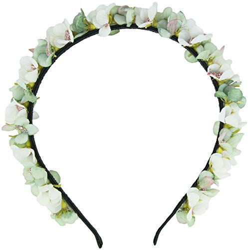Blumen Haarreif Elfe - Weiß/Grün - Kopfschmuck Haarschmuck Hochzeit Oktoberfest Dirndl Blumenmädchen Kirchweih Cover