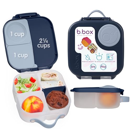 Image of b.box Mini Lunch Box Kids | 4.25 Cup Leak Proof Bento Box for Kids Ages 3+ | 3 Compartment Snack Containers, School Lunch Container, Dishwasher Safe, BPA-Free, PFAS-Free - Midnight