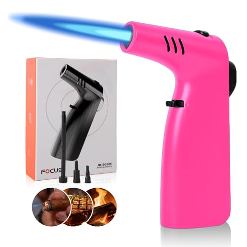MR.COUNT Butane Torch Refillable Blow Torch for Cooking Adjustable Flame Creme Brulee Torch Safety Lock for Cooking Butane Gas not Included (PINK)