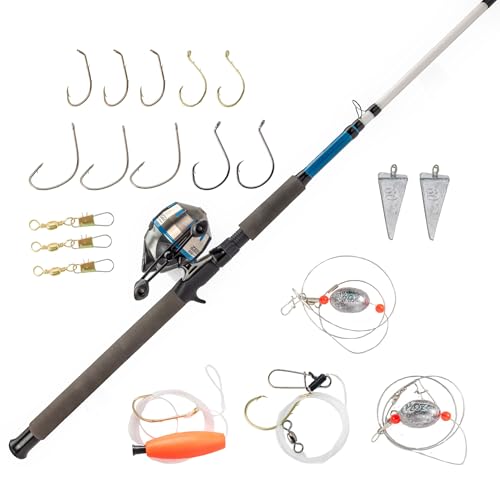 Zebco 606 Salt Fisher Spincast Reel and Fishing Rod Combo, 7-Foot 2-Piece Telescopic Rod, Med-Heavy Power, Mod-Fast Action, Size 60 Reel, Blue