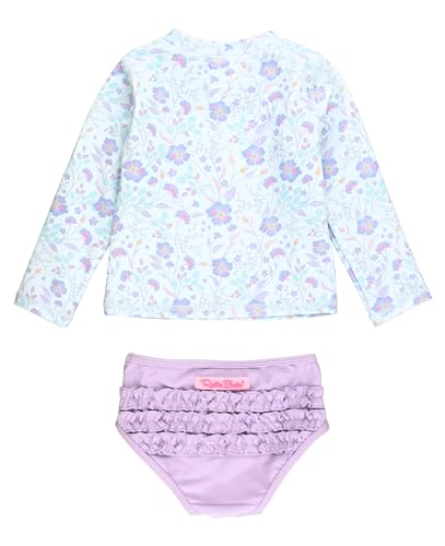 Image of RuffleButts Baby /Toddler Girls Long Sleeve Rash Guard 2 Piece Swimsuit Set w /UPF 50+ Sun Protection with Zipper