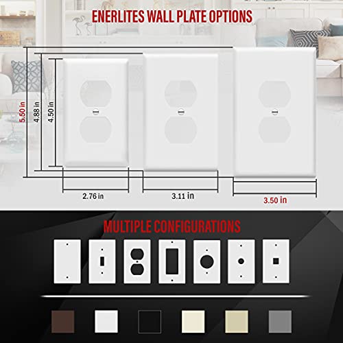 Image of ENERLITES Duplex Receptacle Outlet Wall Plate, Jumbo Outlet Covers, Gloss Finish, Oversized 1-Gang 5.5 inch x 3.5 inch, Polycarbonate Thermoplastic, 8821O-W, White (Pack of 2)
