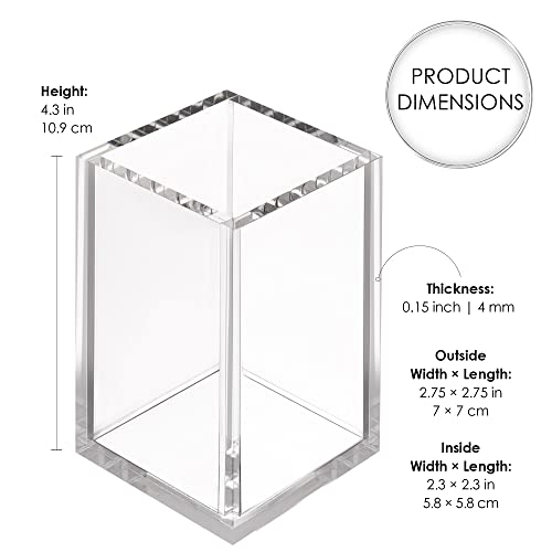 Elavain Clear Acrylic Pen Holder For Desk, Elegant Makeup Cup & Makeup Brush Holders For Countertop, Acrylic Pencil Holder For Desk, Desktop Organizer For Office, Home & School Supplies | Pack Of 2 #TOP2