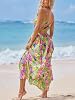 Vestido largo con estampado floral, escote en V torcido, sin mangas, casual para mujer 6