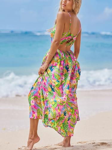 Image of CUPSHE Women's Maxi Dress Floral Print Twisted V Neck Sleeveless Long Dress Summer Casual Dress