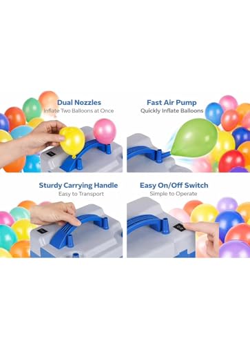 Image of High Power Electric Balloon Inflator Pump with Dual Nozzle, Balloon Blower Machine with Automatic & Manual Modes, Portable Balloon Pump for Party Decoration