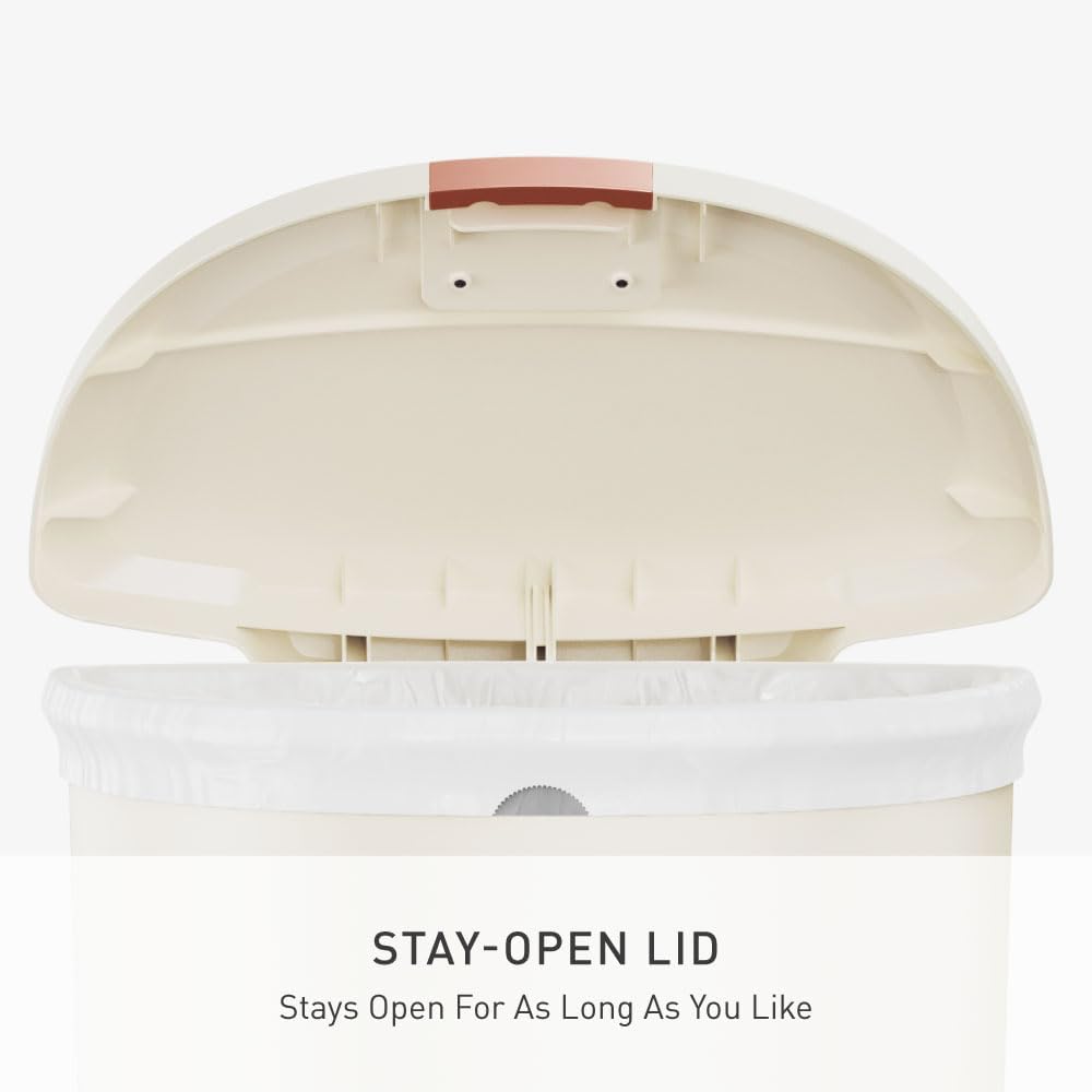 simplehuman 50 Liter / 13 Gallon Hybrid Semi-Round Kitchen Step Trash Can with Secure Slide Lock, Cream Plastic
