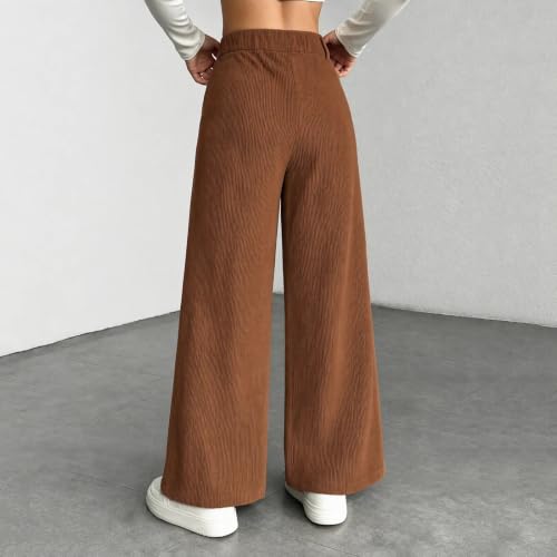 Corduroy Pants Women Wide Leg High Waisted Zipper Button Casual Trousers - image 5