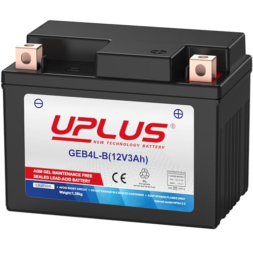 UPLUS GEB4L-B GEL Motorradbatterie 12V 110A 3Ah Rollerbatterie Ersatz für YB4L-B | YTX4L-BS 113L×70B×85H mm