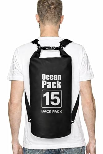 Image of Waterproof Ocean Dry Bag, Roll Top Floating Waterproof Sack for Beach, Swimming, Kayaking, Boating, Fishing, Camping, Hiking & Water Sports (15 Liter)