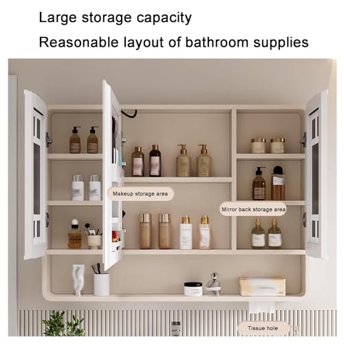 Slish Moderner Badezimmerschrank mit LED-Spiegelleuchte, platzsparend, mit Türen und Regalen für nized Home Decor