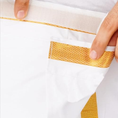 Image of Adjustable 28 to 44 Inches Velcro White Cotton Pocket Dhoti with Gold Jari Border For Mens