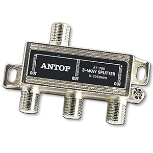 3 Way TV Signal Splitter,ANTOP Digital Coax Cable Splitter 2GHz- 5-2050MHz High Performance for Satellite/Cable TV…