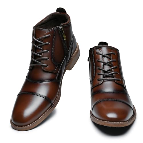Image of Arkbird Mens Dress Boots Genuine Leather Cap Toe Ankle Boot with Side Zipper for Casual Business Formal Wear