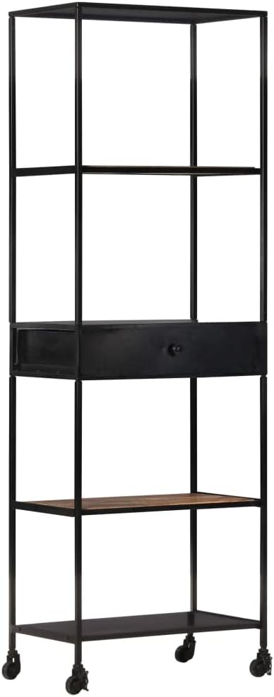 vidaXL Bookshelf, Storage Cabinet with 3 Doors Bookcase, Storage Shelf for Office Living Room, Shelving Unit, Industrial, Rough Mango Wood and Iron