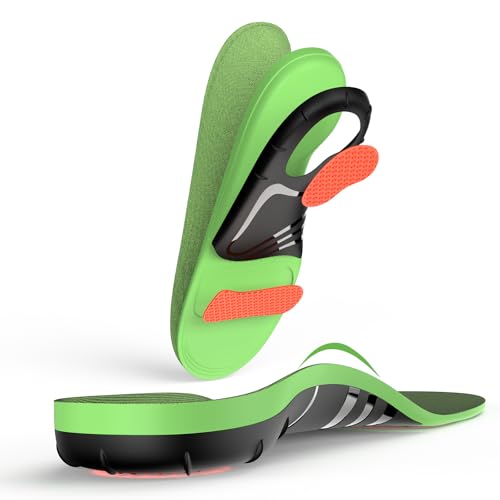 Kimihome Plantar Fasciitis Relief Insoles - High Arch Support Inserts - Heel Cups & Shoe Inserts for Heel Pain Relief - Planter Facetious Relief Support Inserts - S - Green