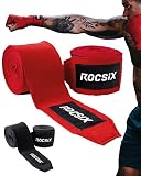 ROCSIX - Premium Box Bandagen Männer, Damen, Herren, Elastische Boxbandagen 4m, Kickboxen, Muay Thai, MMA - Bandagen Boxen mit Daumenschlaufe Boxing Wraps, Hand Wraps Boxing Rot/Schwarz