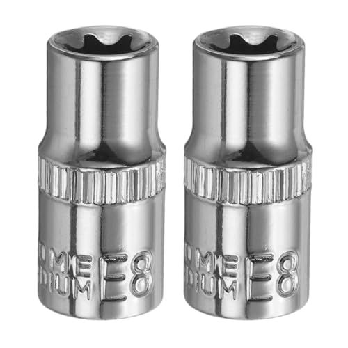 HARFINGTON 2pcs E-Torx Socket 1/4 Drive E8 External Torx Deep Socket CR-V 6 Point Spline Socket Star Female Bit Socket for Auto Repairs Home Maintenance DIY Hand-making 1 Length