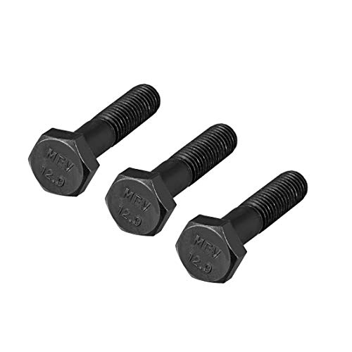 Image of uxcell M10x50mm Hex Head Left Hand Screw Bolts Fastener Carbon Steel Black 3pcs