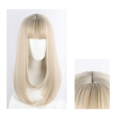 Retouching the Face Long Straight Synthetic Hair Natural Lolita Japanese Cosplay Party Sweet Wigs (Gold)