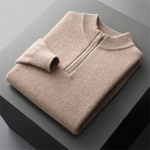 Men's Sweater Half Turtleneck Zipper Solid Color Warm Pullover Sweater Loose Knit Top Spring Autumn Pullovers4