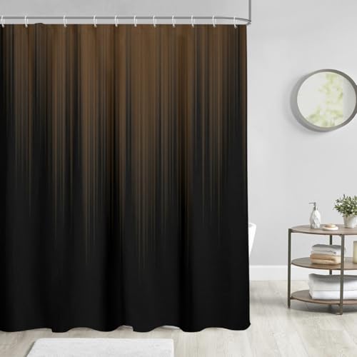 Image of AAtter Brown and Black Shower Curtain Standard Abstract Ombre Gothic Mens Tan Dark Striped Boho Unique Art Mid Century Home Bathroom Decor Bathtub Set with 12 Hooks, 72x72, Modern
