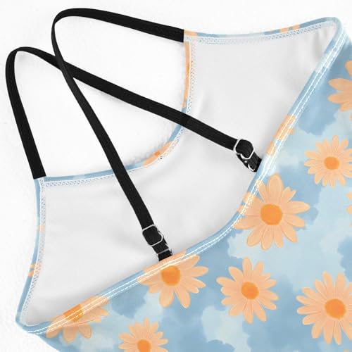senya Girls Swimsuits One-Piece Swimwear Tie Bathing Suit Beach Summer Round Neck 7-8T Orange Daisy Pattern4
