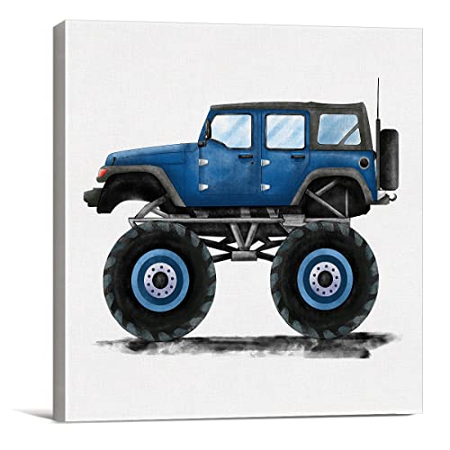 Lameila Car Monster Truck Artwork Sign Wall Art Prints Watercolor Blue Monster Truck Canvas Painting Vehicles Nursery Print Home Boys Bedroom Playroom Decor 8" X 8" #TOP20
