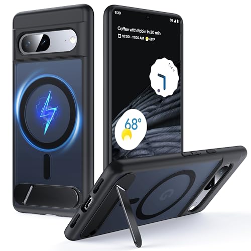 Image of for Google Pixel 7 Case with MagSafe [Adjustable Kickstand] [Charge While Standing] [Military Shockproof] Translucent Matte Soft Silicone Bumper for Google Pixel 7 Phone Case Slim, Black