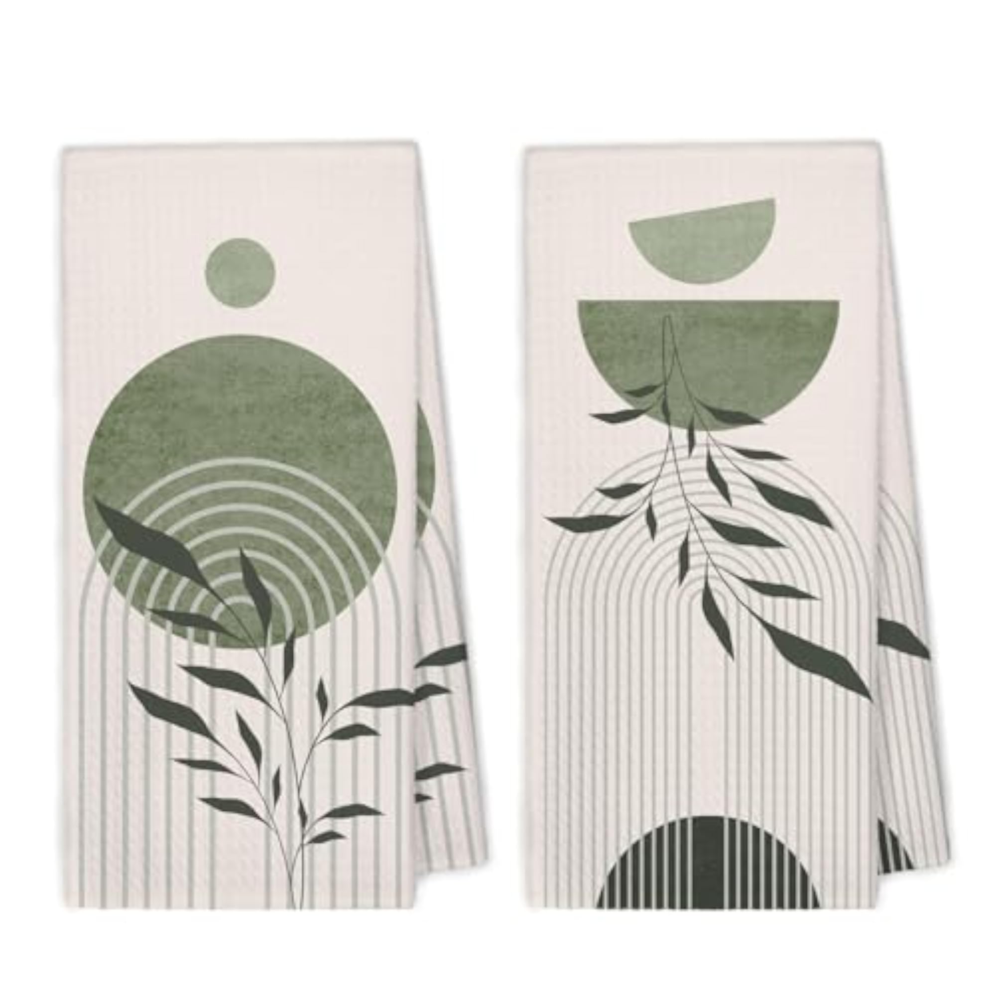 Boho Sage Green Kitchen Towels, Mid Century Modern Decor