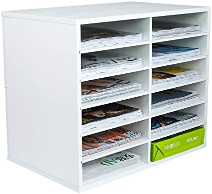 EasyPAG Wood Desktop 6 Tier Filing Tray Desk Tidy Mail Sorter File Holder Magazine Organiser,12 Compartments Storage,Black,490x408x307mm