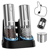 [Upgraded Larger Capacity] Electric Salt and Pepper Grinder Set with USB Charging Base, 95ml Large Capacity, Adjustable Coarseness,Stainless Steel Automatic Pepper Mill (Upgraded Adjustment-B)