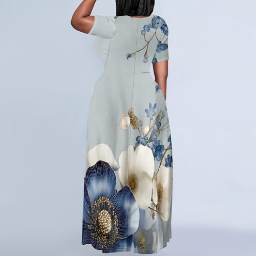 Image of PinkPatty Women's Plus Size Maxi Dresses Short Sleeve Sundress Summer T-Shirt Beach Long Dress with Pockets